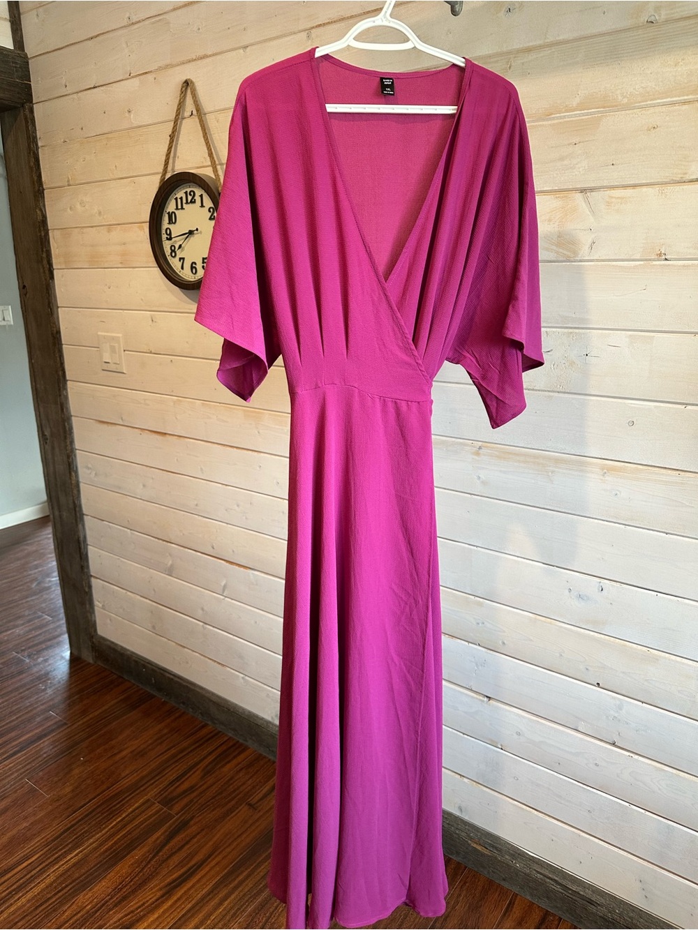 SHEIN Curve | Fuchsia Pink V-Neck Maxi Wrap Dress